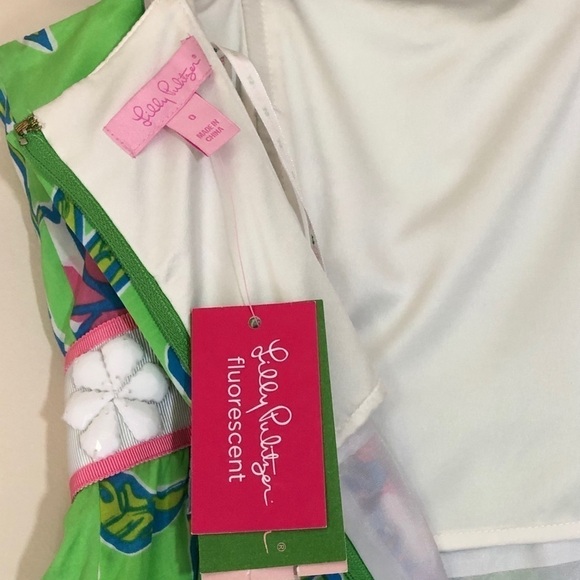 Lilly Pulitzer Langley Silk Cotton Blend Dress in New Green Tossed Size 0 NWT - Picture 10 of 13